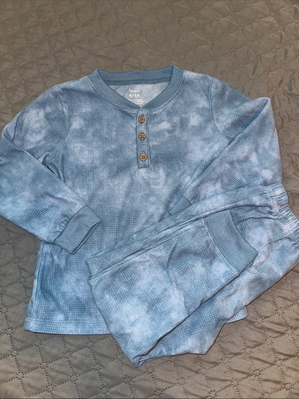 Carter's Blue Tie-Dye Waffle Henley Set